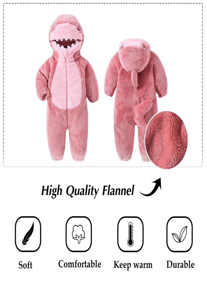 TONWHAR Toddlers Animal Costume Unisex Baby's Warm Halloween Outfits Kids Dress Up Jumpsuits Rompers(5T,Pink Shark) - Image 3